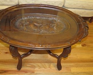 Carved Wood Under Glass Table