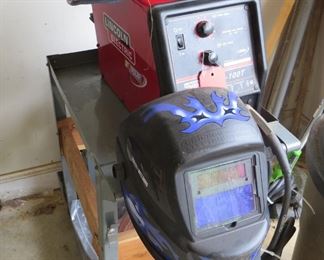 Welder, Stand, Tank, Helmet & Supplies