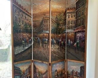 Streets of Paris Wood Panel Screen Room Divider and Painting