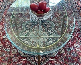 Glass Coffee Table.   Rug from India.  Both for sale!!!