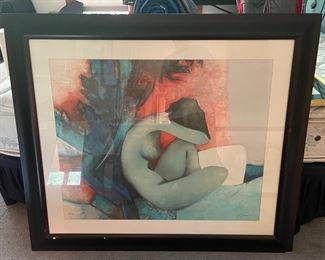 “Blue Nude”. Original Lithograph Pencil Sined Inscribed EA by Claude Gaveau