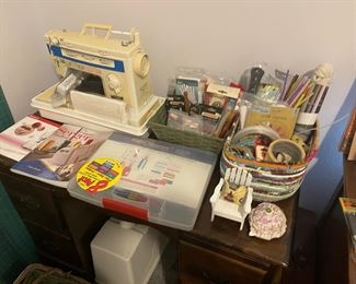 Selection of sewing notions and fabrics 