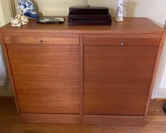 Tambour teak file cabinets