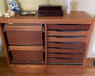 Tambour teak file cabinets