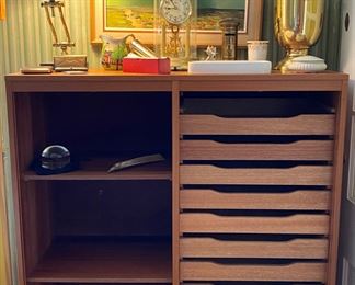 Teak tambour cabinet