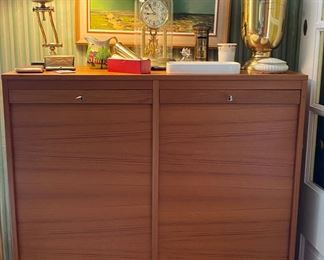 Teak tambour cabinet