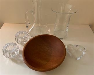 Simon Pearce glass items & wood bowl