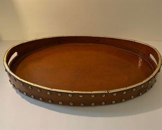 Leather & wood tray