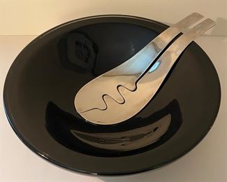 Black art glass bowl w/Umbra fitted servers