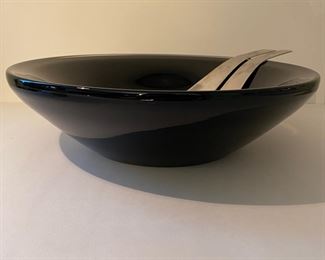 Black art glass bowl w/Umbra fitted servers