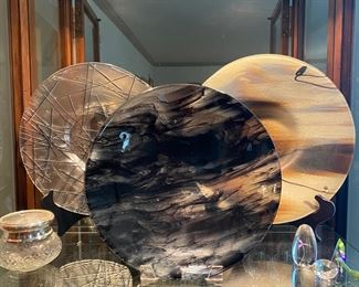 Art glass chargers signed Fran Miller