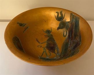 Art pottery bowl - inlaid & painted