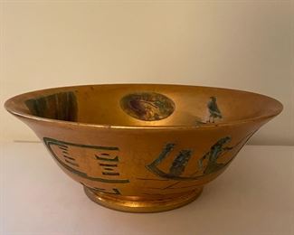 Art pottery bowl - inlaid & painted