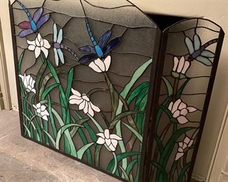 Stained glass fireplace screen