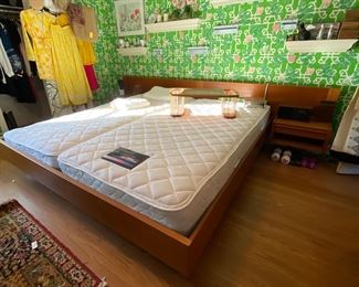 Danish Modern teak king bed w/floating nightstands