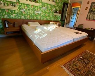 Danish Modern teak king bed w/floating nightstands