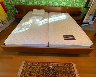 Danish Modern teak king bed w/floating nightstands