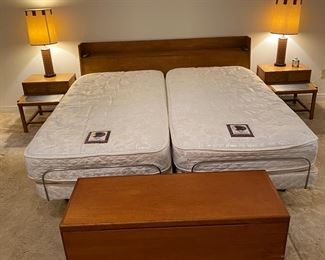 MCM  Master Bedroom Set                                                 Includes: King bed w/headboard, split king mattresses/box springs  (2)  w/ motorized lift and wireless remote controls.                                                                                                                       Set includes 2 matching night stands, 2 dressers and one cedar chest all pictured in the following photos                                                                                                                    Made by Americican of Martinsville  