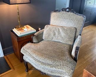 1 of 2 Leopard Print Bergere Arm Chairs 