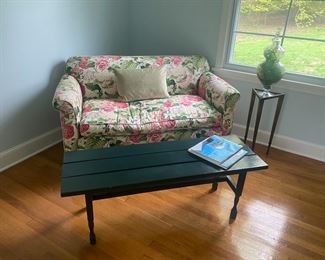 Floral Print Loveseat / Painted Coffee Table / 1 of 3 Triangular Nesting Tables