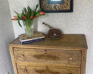 Primitive Stenciled Chest of Drawers / Decorator Mirror