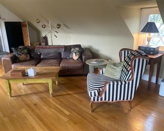 Leather Sofa / Painted Coffee Table / Striped Arm Chair / Miscellaneous Tables