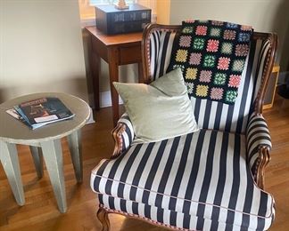 Striped Arm Chair / Miscellaneous Tables / Alabaster Lamp