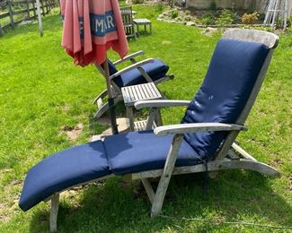 Barlow Tyrie Chaise Lounge, Table, and Chair / Red Campari Umbrella
