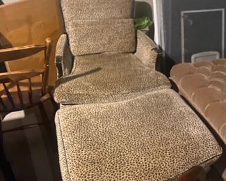 1 of 2 Leopard Print Bergere Arm Chairs (one with ottoman as shown)