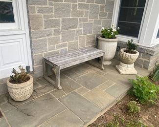 Assorted Concrete Planters / Barlow Tyrie Teak Bench