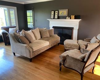 Gorgeous Sofa, Pair of Antique Leopard Print Bergere Chairs