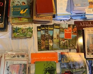 Vintage children's books, maps, date books