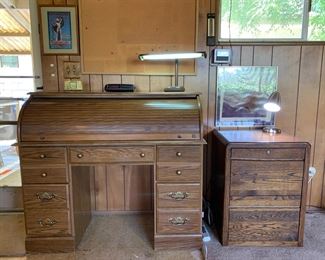 Roll top desk and filing cabinet; both in very good condition.