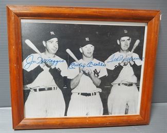 Joe DiMaggio, Mickey Mantle, And Ted Williams Autographed Photo, All HOF, Framed Under Glass