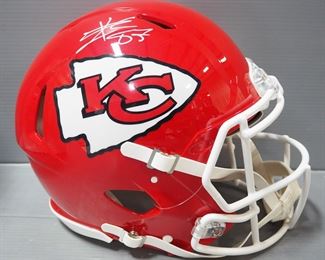 Travis Kelce Autographed Kansas City Chiefs Helmet, With COA And Photo Of Signing, In Box