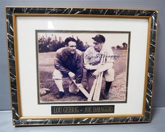 Lou Gehrig And Joe DiMaggio Photo, Signed By DiMaggio, With COA, Framed Double Matted Under Glass