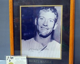 Mickey Mantle Autographed Photo, With COA And Plaque, Framed Double Matted Under Glass, 17.75" Wide x 21.75" High