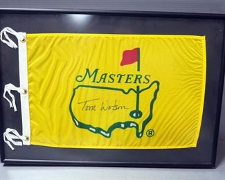 Tom Watson Signed Masters Flag, Framed Under Glass, 26" Wide x 18" High