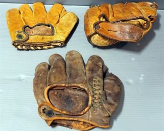 Vintage Baseball Gloves, Qty 3, 1 Marked Reach Phil Rizzuto