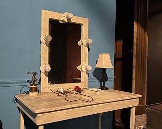 vintage vanity with mirror and lights