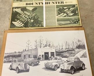Automotive Art from Hot Rod Pencil Drawings Studio, 48 Anglia, 55 Chevy, 41 Willys, 33 Willys Gasser.