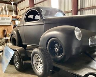 "1941" Willys Coupe kit Dragster with trailer hauler included. Has a 454 bored out motor. GM Th400 transmission three-speed automatic. Scroll to bottom for additional photos. Additional 2 rear tires included. Priced at $27,500!