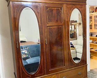 Mahogany Armoire with Oval Mirrors, Knockdown.