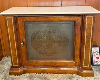 Nice Size Marble Top Cabinet with Frosted Etched Glass