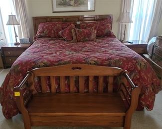 Cal King Aireloom mattress/box springs; $450 with linens.  Storage bench; $150.
