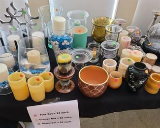 Variety of candles & vases; $1-$5 each.