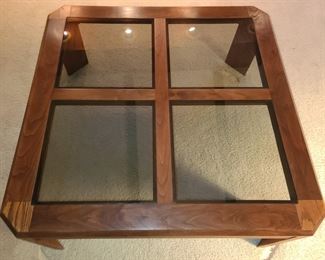 Square coffee table with glass inserts; $150 each or $250 with sofa/console table.