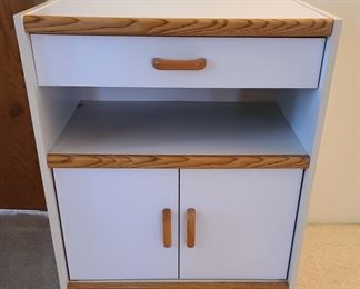 White laminate storage unit (great for kitchen or bathroom); $60