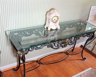 Glass Top Console Table, Royal Bonn Clock
