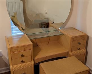 Antique vanity set with mirror and bench